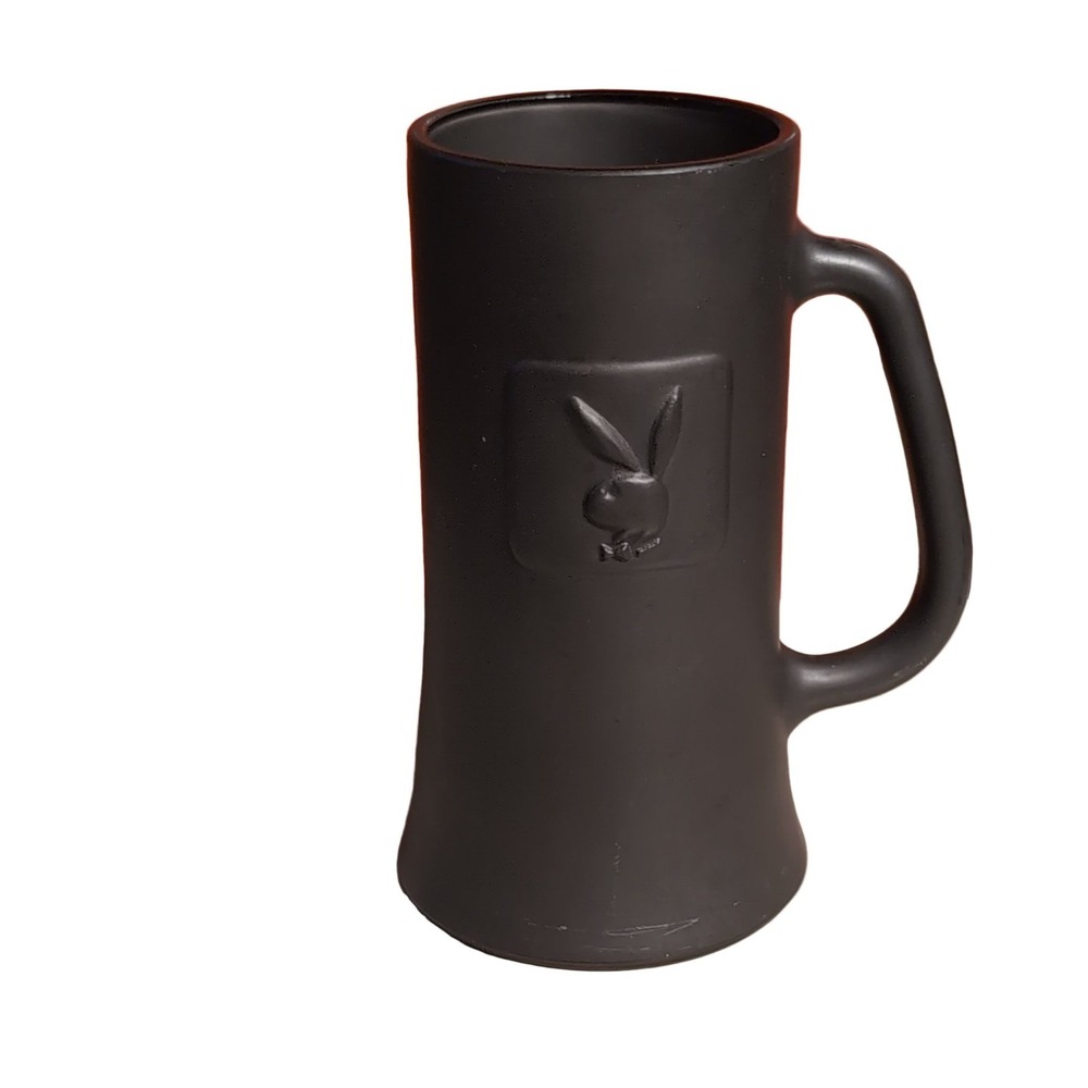 Playboy Bunny Beer Mug 1970s Vintage Matte Black Glass 12 oz